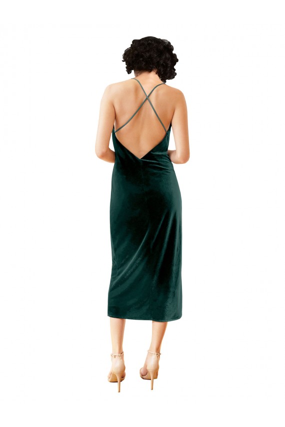 Affordable Midi Length Sleek Cowl Neckline Short Velvet Cocktail Prom Dress / Homecoming Dress
